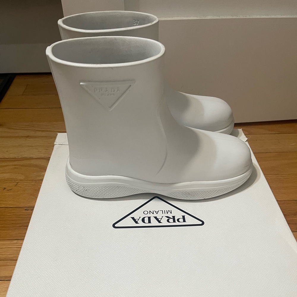 Prada white rain boots